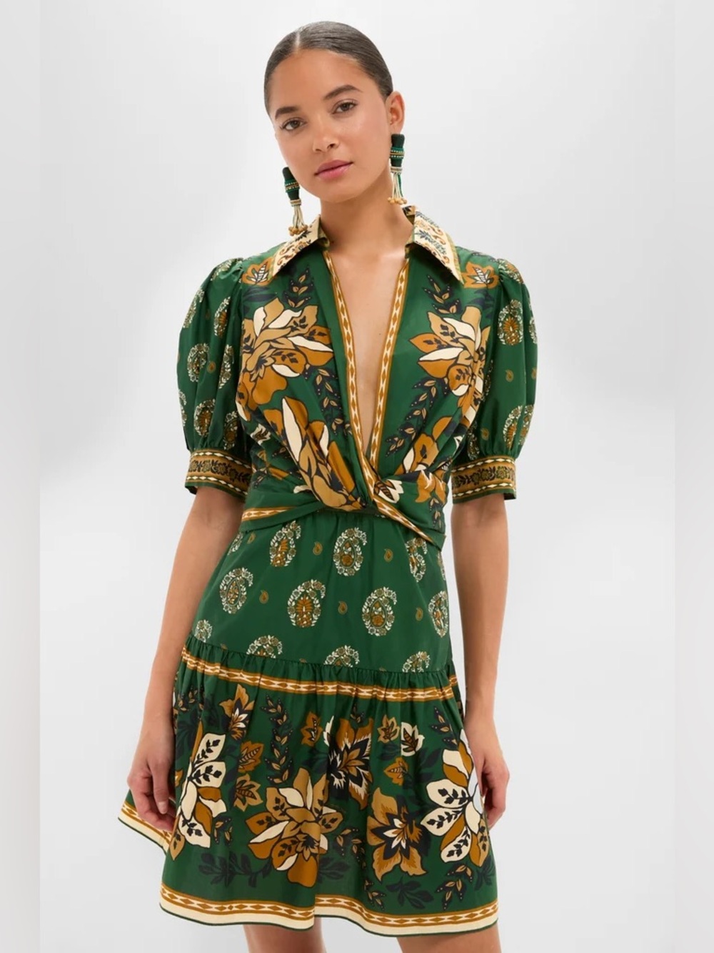 Farm Rio Ayla tie-front floral-print cotton-poplin mini dress